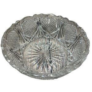 American Brilliant Period Cut Glass Crystal Bowl 9" Scalloped‎ Intricate ABP